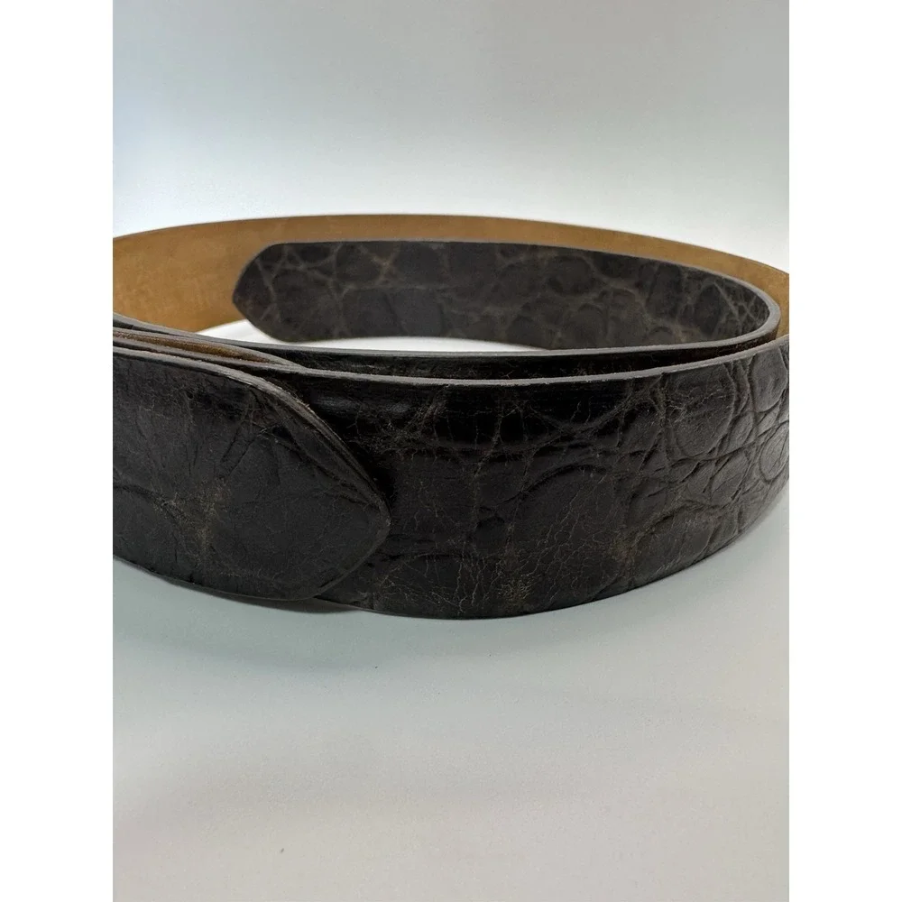 W Kleinberg‎ Brown Embossed Custom Leather Belt Belt Sz 34 NWOT Loop Buckle Lux